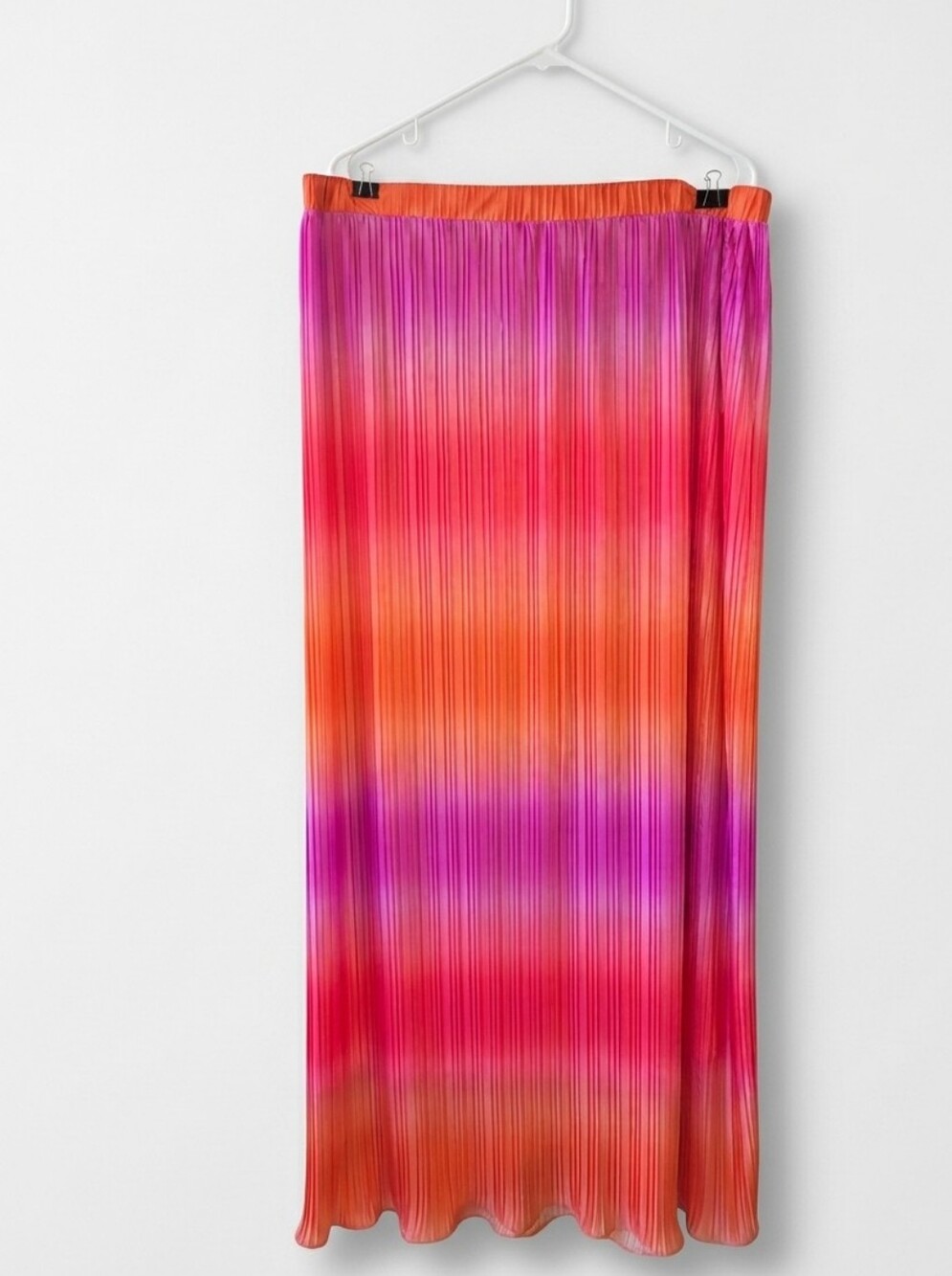 Kelly & Diane Vibrant Ombre Pleated Maxi Skirt, Pink & Orange Sunset XL NWT